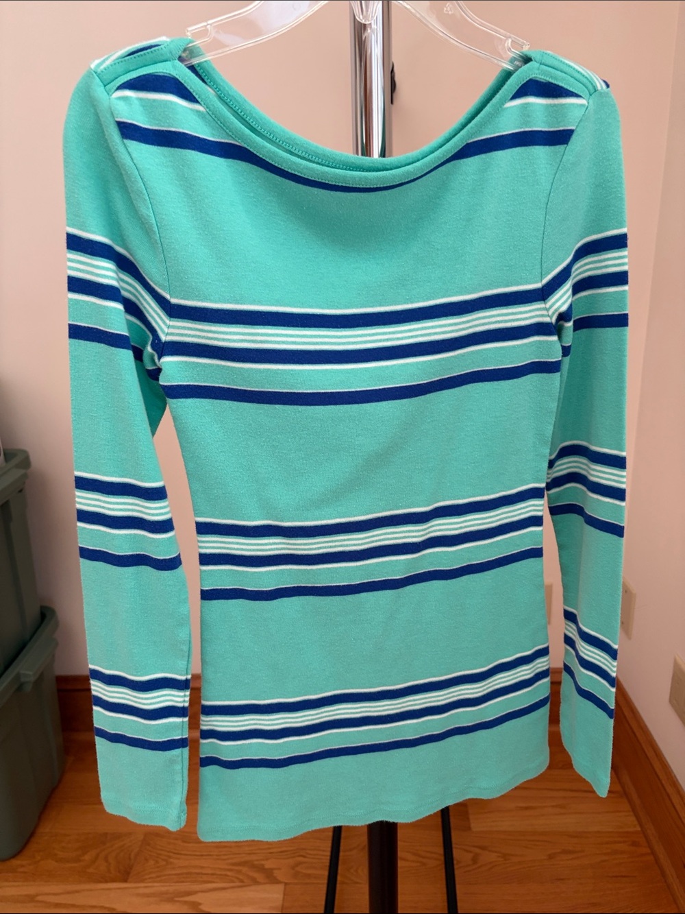 Old Navy Aqua Striped Long-Sleeve Top with Navy and White Bands